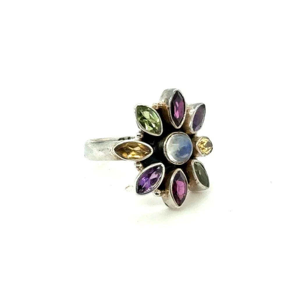 Nicky Butler Sterling Silver Multi-Gemstone Moonstone Flower Ring‎ Size 7